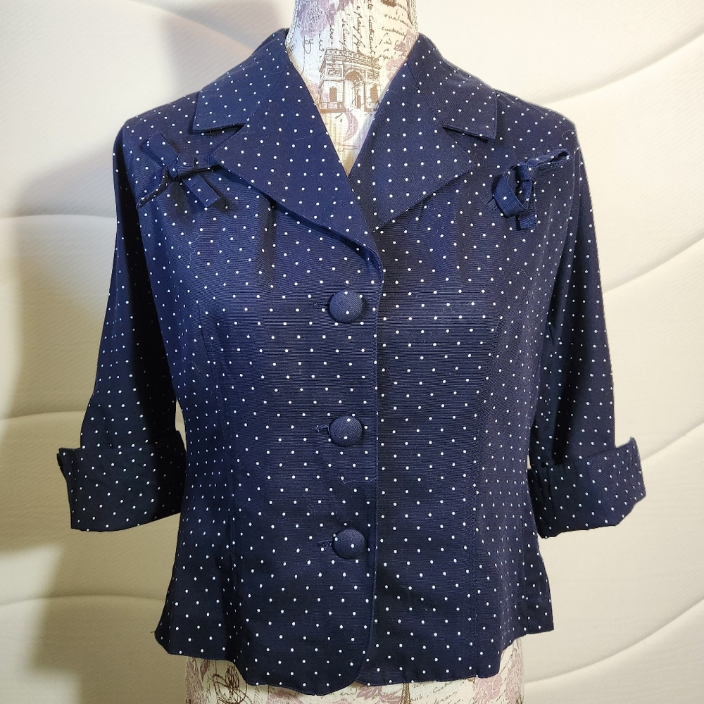 Kenar Swiss Dot Dark Blue Jacket Size 8